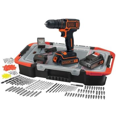 Набор аккумуляторной дрели-шуруповерта - 18 В - BLACK+DECKER - BDCDC18BAST-QW - 2 аккумулятора - зарядное устройство - 160 аксессуаров
