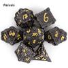7 шт., черные, золотые рыбьи чешуи, металлические кубики, набор твердых металлических многогранных кубиков, подходящий для ролевых ролевых игр, настольная игра, карточная игра