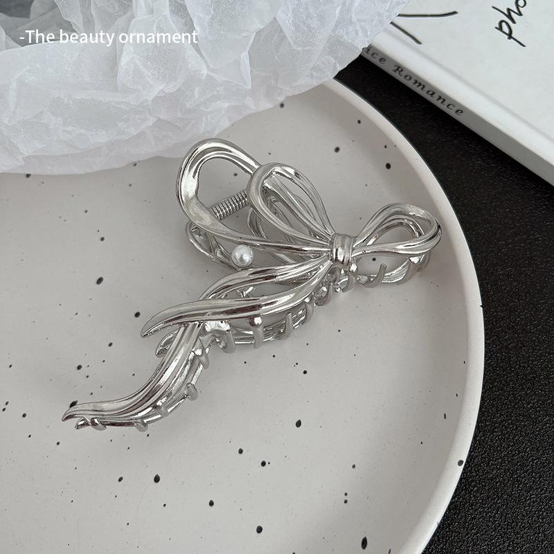 Большая металлическая заколка-акула серебристого цвета для густых волос - Женский аксессуар для волос