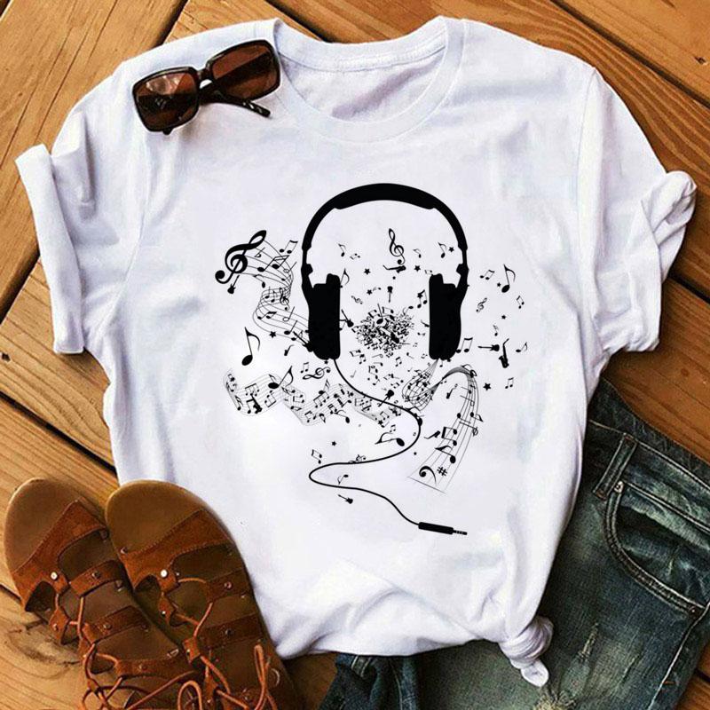 Футболка с принтом Music Note Heart, модная женская футболка 90-х годов, женские топы для девочек, милые футболки с короткими рукавами, женская футболка, одежда
