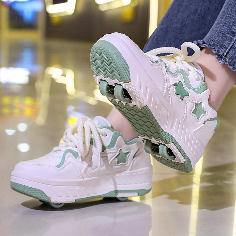 29-40 Детские четырехколесные спортивные ботинки Роликовые коньки Можно спрятать как плоские спортивные туфли Обувь для катания на коньках Спортивная обувь, Женские ботинки для катания на льду