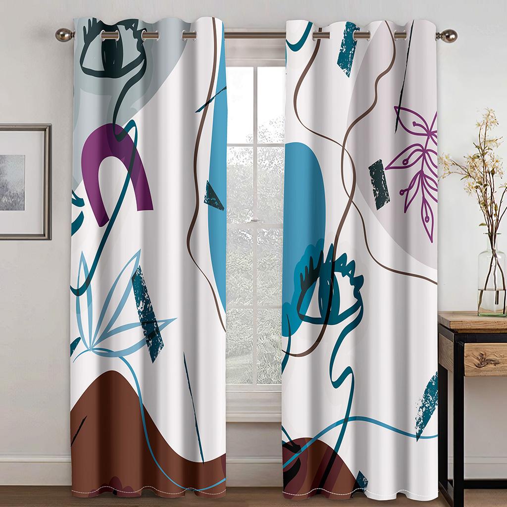 3D Печать Полиэстер Простой Модный Абстрактный Лицо Линия Современный Дешевый Спальня Гостиная Домашний Декор Теневая Штора Крючки Люверсы