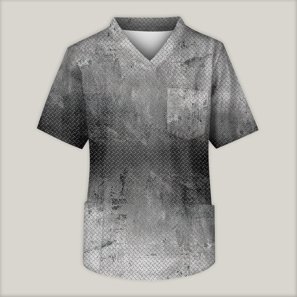 Мужская рабочая блузка с короткими рукавами и v-образным вырезом с принтом, топ с нагрудным карманом