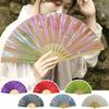 Folding Fan Colorful Handheld Fan with Bamboo Bones for Festivals Rave Parties Performance Home Decoration