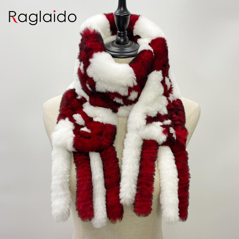 Шарф из натурального кроличьего меха, женские зимние теплые шали, модные клетчатые вязаные шарфы из натурального меха Bufanda, роскошный дизайнерский шарф