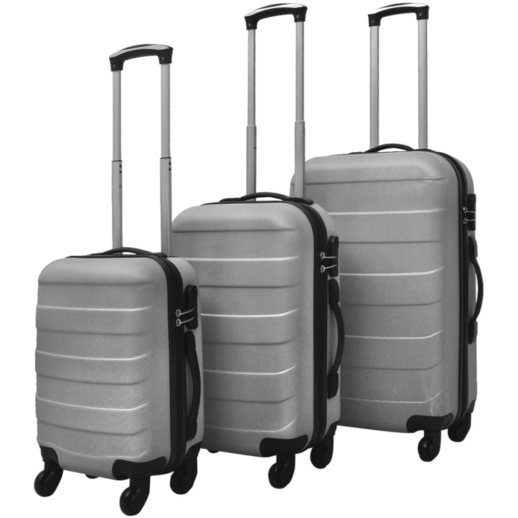 3 Piece Hard Shell Suitcase Set Silver 45.5 55 66 cm