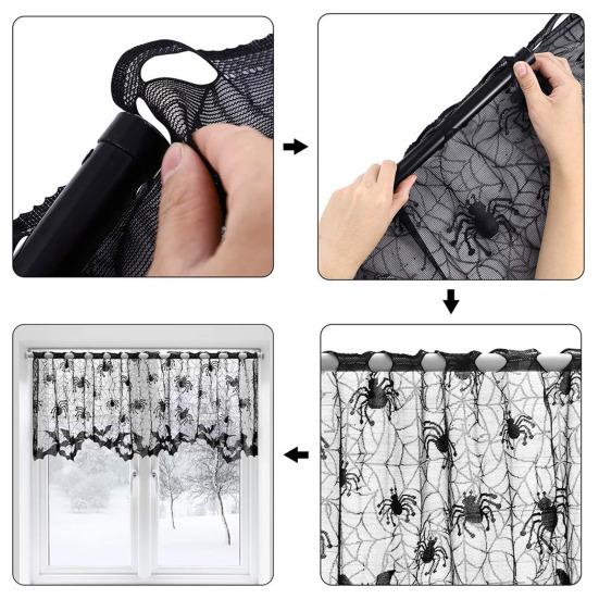 Halloween Tablecloth Decoration Black Lace Table Runner Round Spider Cobweb Table Cover Fireplace Mantel Scarf Lampshade Bat Wall Stickers for