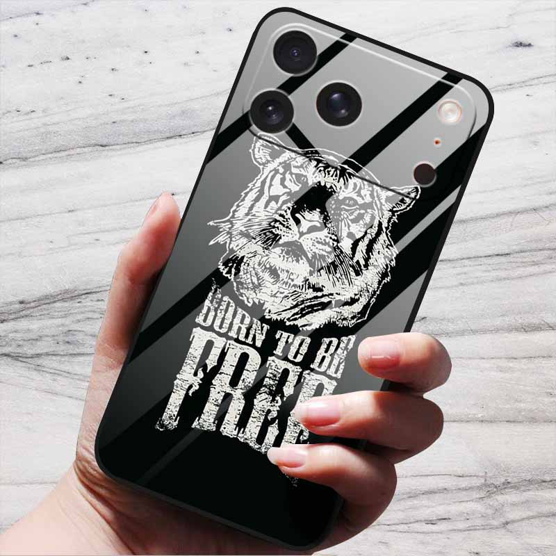 Милый Чехол Для iPhone 17 Pro Plus Capa 17 Pro Max Бампер Роскошный Закаленное Стекло Жесткая Задняя Крышка iPhone17 Air Funda Животные Узоры