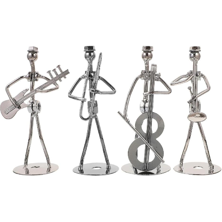 ARTIBETTER Декоративная скульптура Музыкант, Набор из 4 акцентных фигурок, Железная модель фигурки музыкальной группы, Статуя музыканта-гитариста для Хэллоуина
