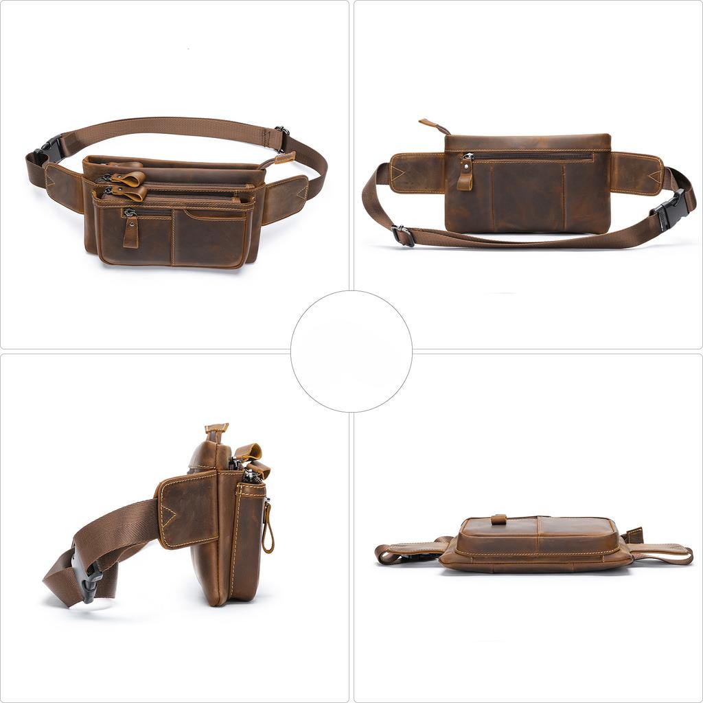 Винтажная специализированная спортивная поясная сумка Crazy Horse, кожаная мужская многофункциональная сумка через плечо для поездок на работу и учебу