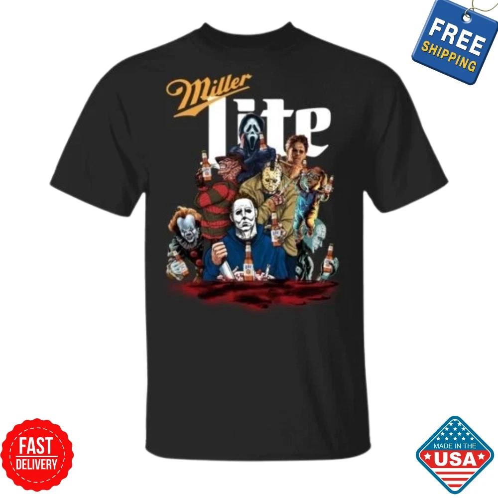 SALE Halloween Horror Characters Drink Miller Lite T Shirt Unisex S-5XL Inspired