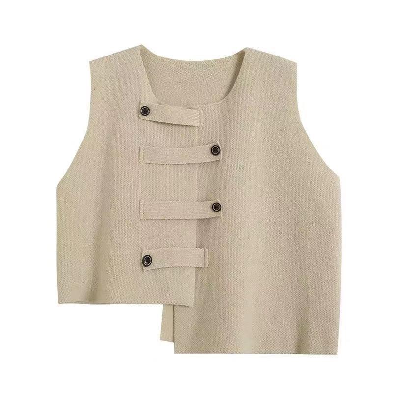 Весна и осень Наружная одежда внахлест Кардиган Камзол Темперамент Литературный стиль Нишевый дизайн Нерегулярный вязаный жилет Жилет для женщин