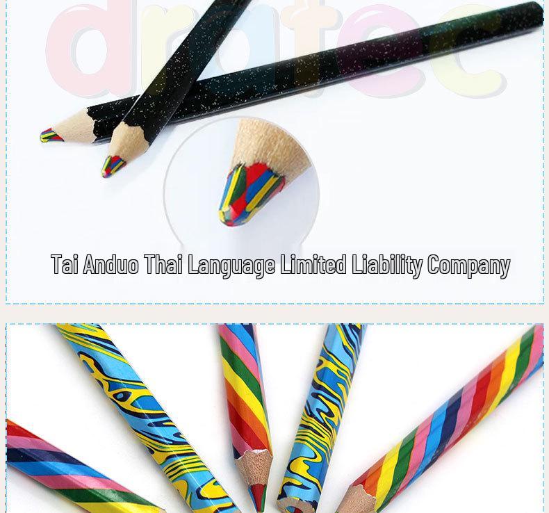 In-stock, free shipping: Thick Rainbow Pen with Large Barrel, Four Colors in One; Wooden Drawing Colored Pencils.