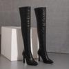 Сапоги женские, мягкие, эластичные, тонкие, выше колена, черные, белые, на высоком каблуке, туфли для вечеринок, женские, большой размер 50