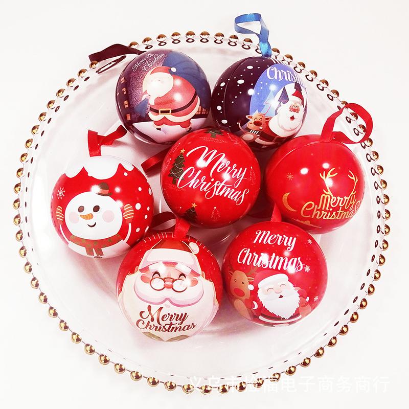 1PC Kids Favors Mini Tin Box Round Empty Case Santa Printing Candy Storage Case Round Ball Shaped
