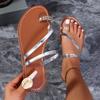 Flat Bottom Set of Toe Slippers Women's Solid Color Round Head Outer Wear Large Size Beach Cool Slippers Slippers