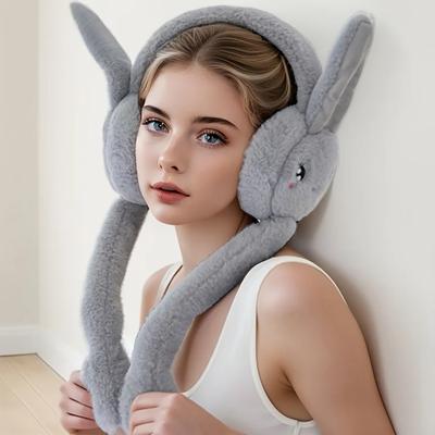 Мультяшные теплые наушники с заячьими ушками, плюшевые вязаные эластичные полиэстеровые наушники, многоразовые уютные накладки на уши для зимы, ручная стирка