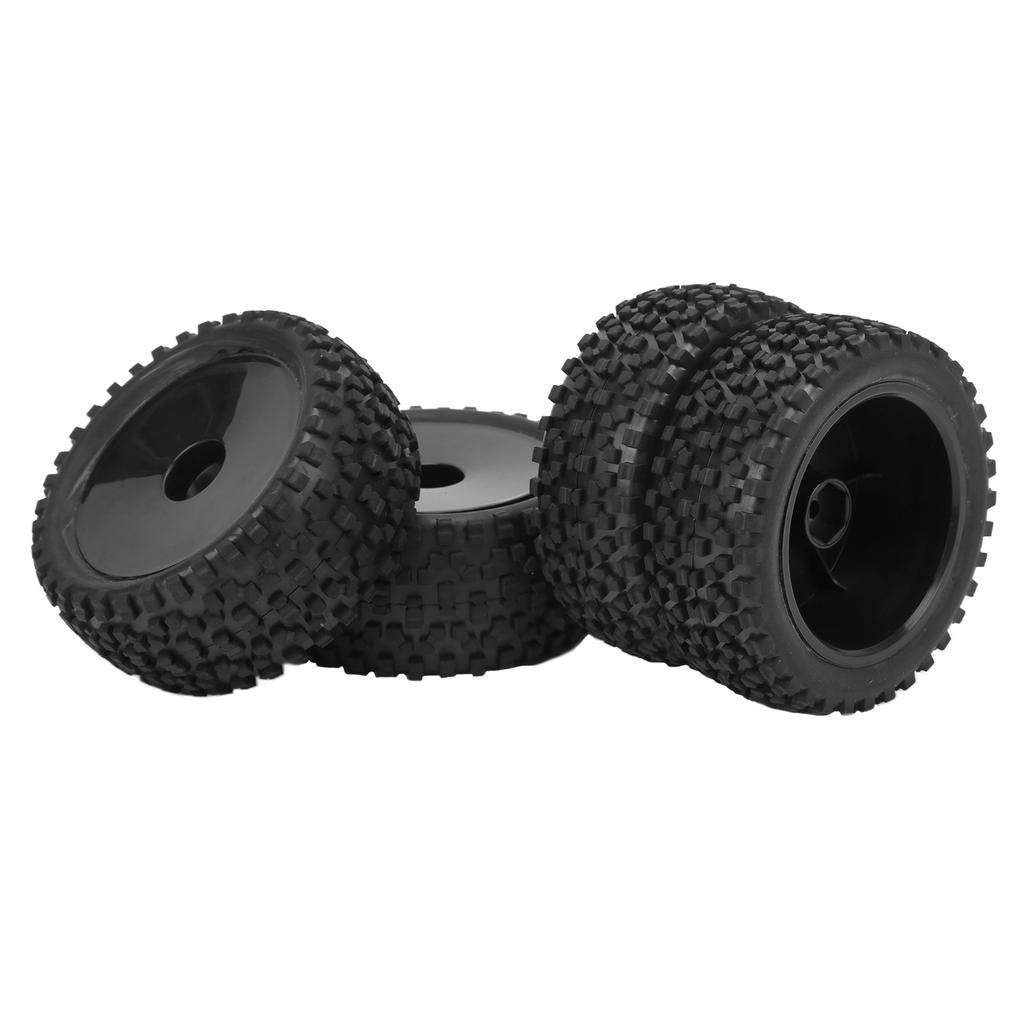 4pcs RC Front Rear Tires and Wheels with 12mm Hex for 1/10 RC Off Road Car Upgrade PartsBlack