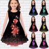 Girls 3D Golden Rose Kids Girl Party Sleeveless Princess Dress Tank for Girl Over Four Years
