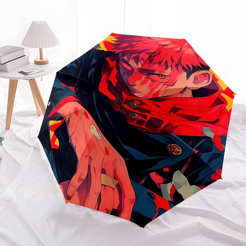 1pc Jujutsu Kaisen Design Automatic Folding Umbrella with 3-Fold Design, 8-Bone Iron Frame Perfect for Outdoor Use, Festive Gifts, Travel, Daily Use,