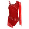 Женский гимнастический купальник с асимметричным плечом, блестящими стразами, бахромой с кисточками, боди для латиноамериканских танцев