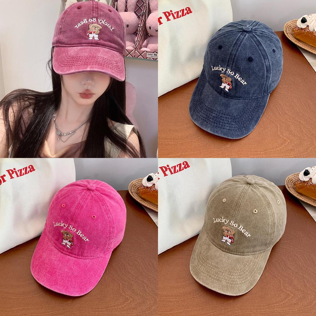 Vintage Bear Denim Baseball Cap For Women Stylish Distressed Soft Top Hat