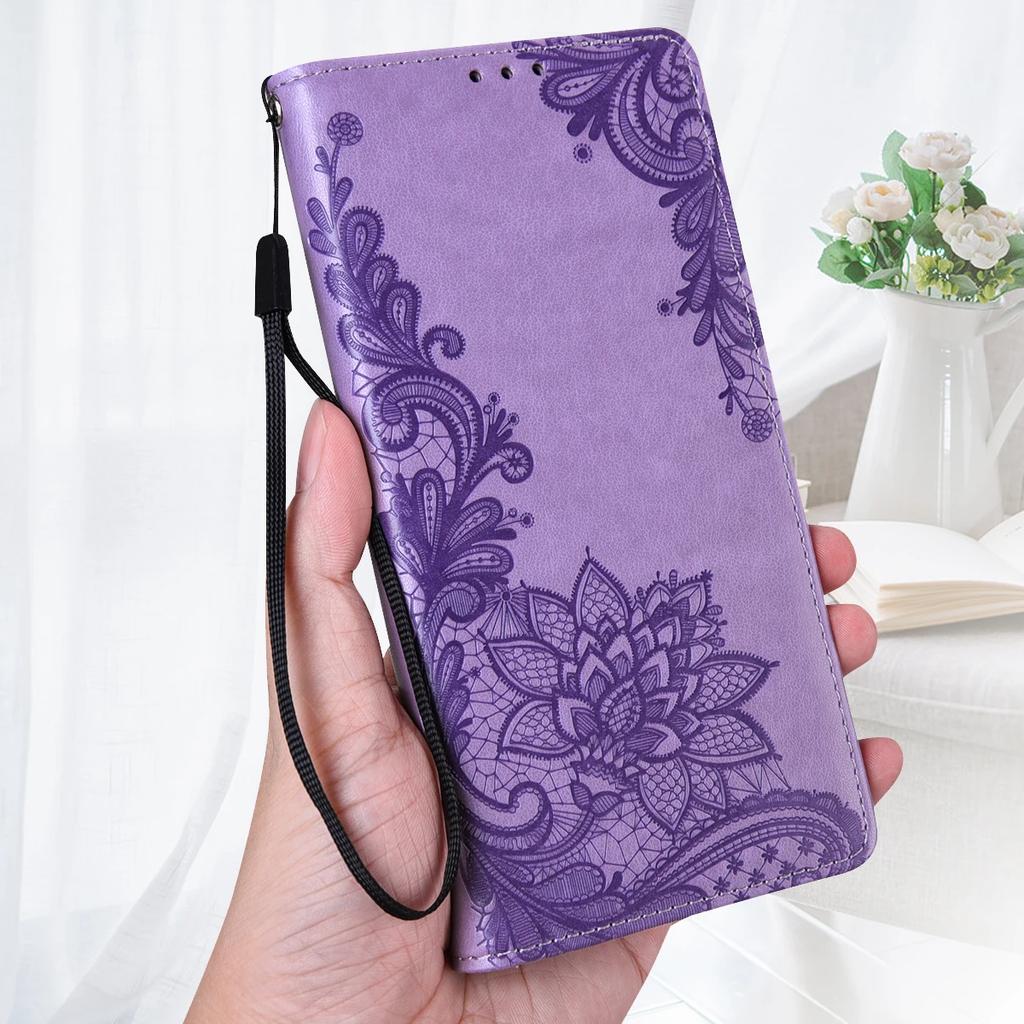 Кожаный чехол-книжка с тиснением, кружевом и цветами для Xiaomi Redmi Note 12 11 10 Pro 12S 11S 10S A1 11A 10C 10A Poco M4 X5 Pro 5G 4G, чехол-бумажник