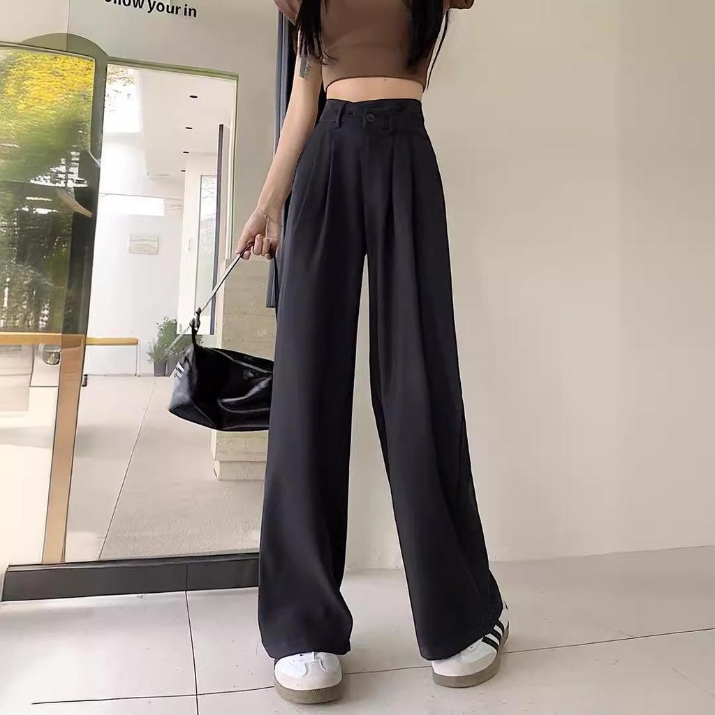 2025 Women's High-Waist Wide-Leg Pants: Slimming, Casual Straight-Leg with Draped Design for Summer