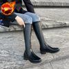 Women's Boots Black Shoes For Woman With Laces Footwear Lace-up Long Winter Knee High Shaft Middle Heel Chic Point Hot Offer Pu