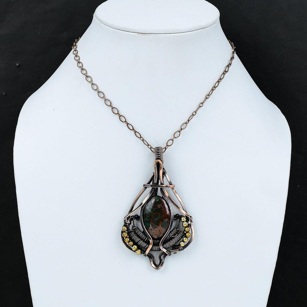 Cuprite Chrysocolla Pendant Gemstone Pendant Copper Wire Wrapped Jewelry Handmade Pendant Copper Pendant Engagement Gift Wire Wrap Pendant