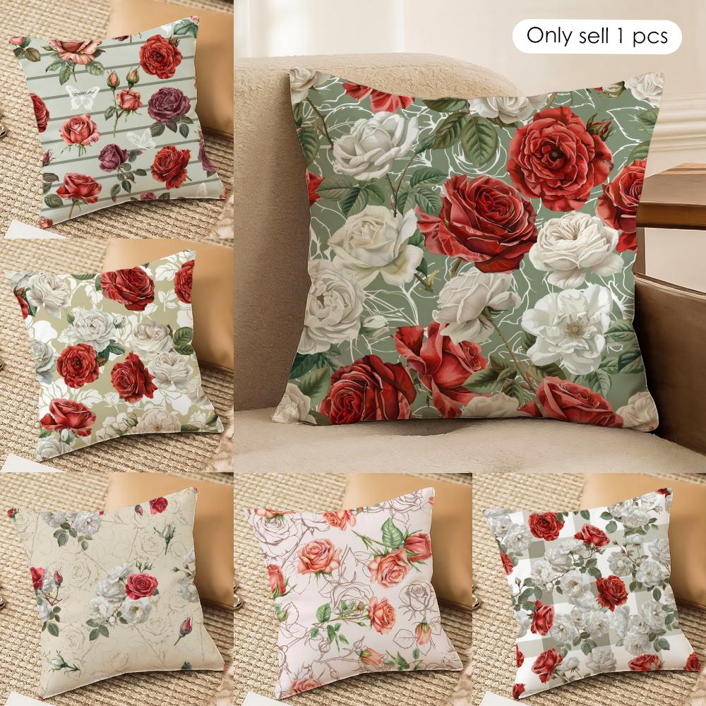 Classic Roses Flowers Cushion Cover Soft Plush Fabric DoubleSided Printed Cushion Covers for All Seasons Modern HomeDecor Gift