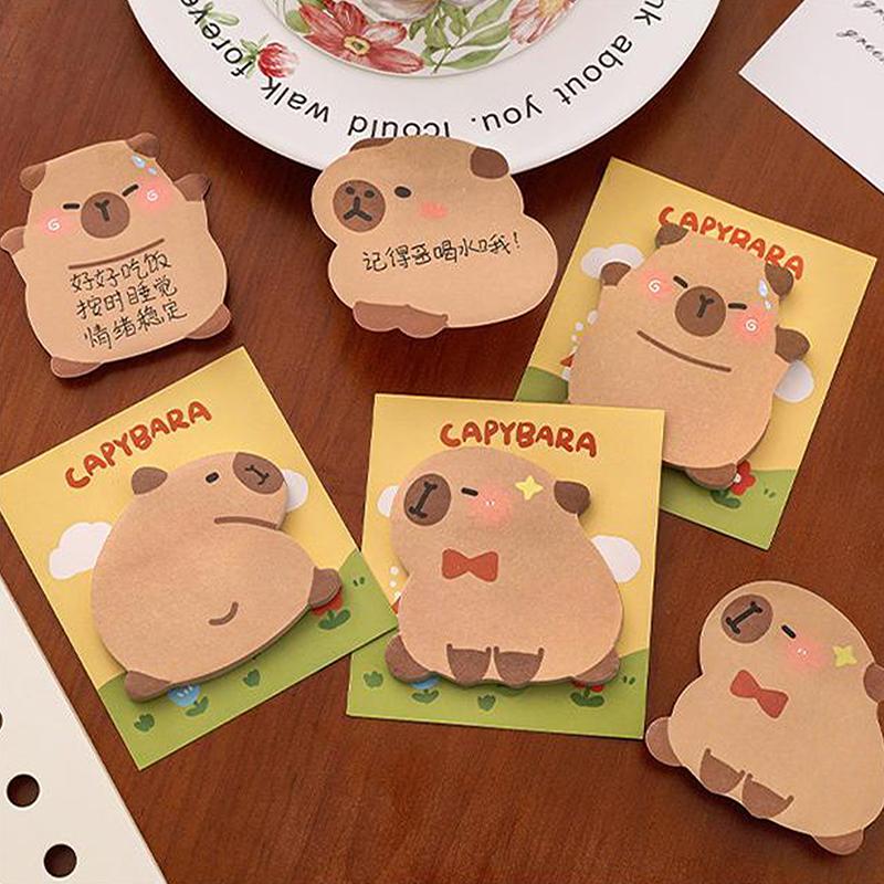 30Pcs Cartoon Kawaii Capybara Special Shaped Sticky Notes Portable Durable Message Paper Self-Adhesive Creative Cartoon Notepad