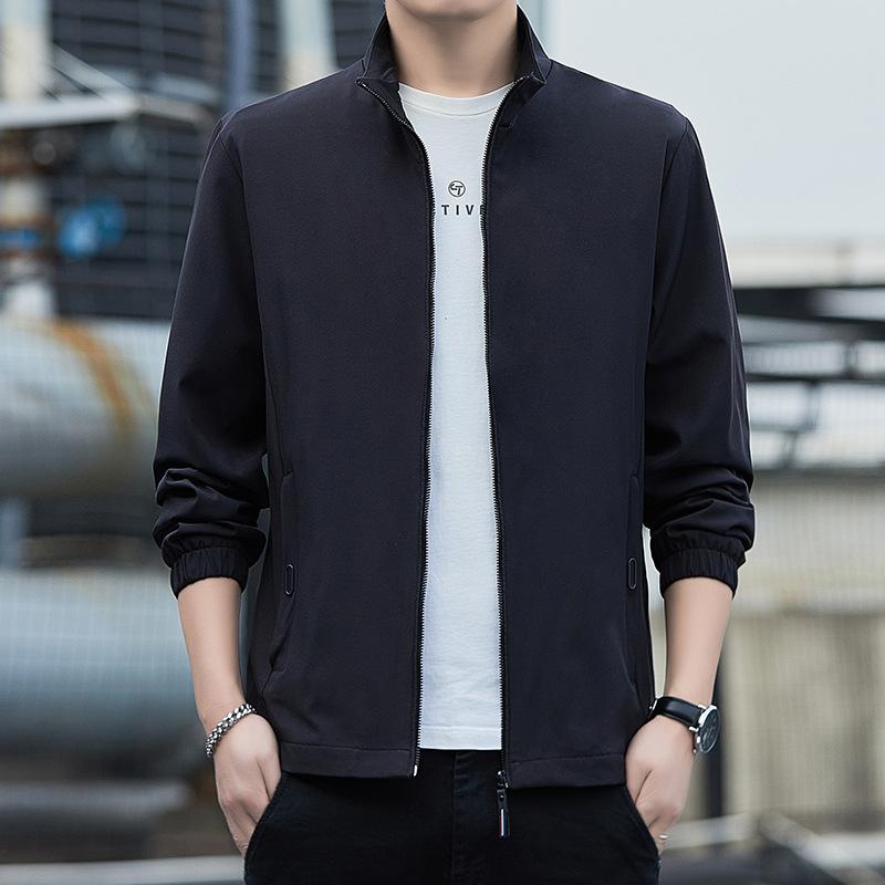 Куртка мужская осенняя простая однотонная ветрозащитная куртка с воротником молодежная модная повседневная универсальная ветровка пальто