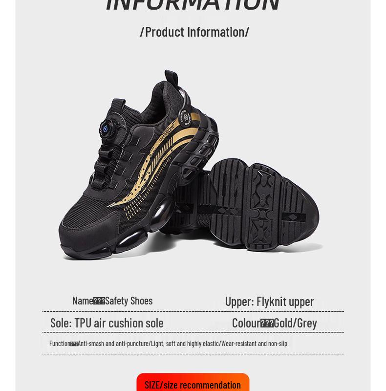 Lightweight Fly-Knit Safety Shoes with Rotating Button – Anti-Smash and Anti-Puncture Work Shoes for Construction