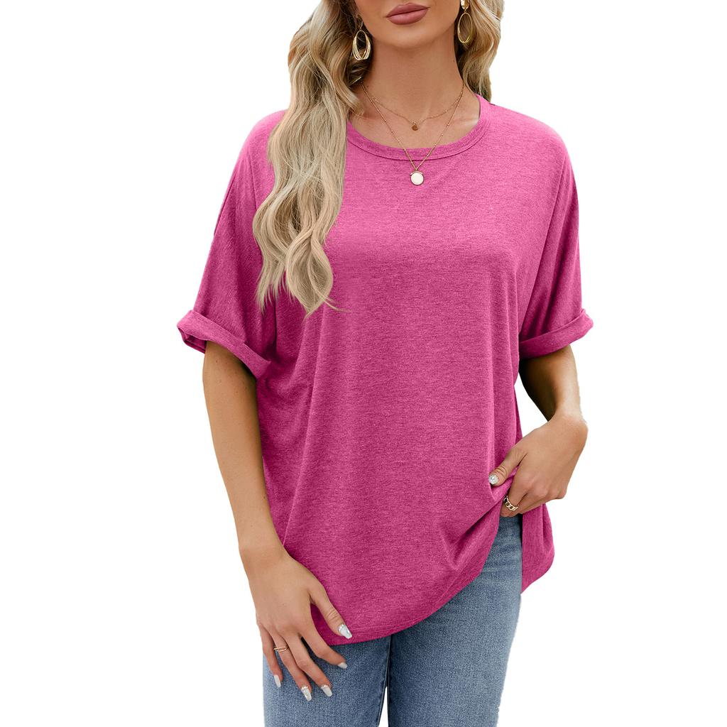 Summer New Women's T-shirt Solid Color Round Neck Loose Short-sleeved T-shirt Tops