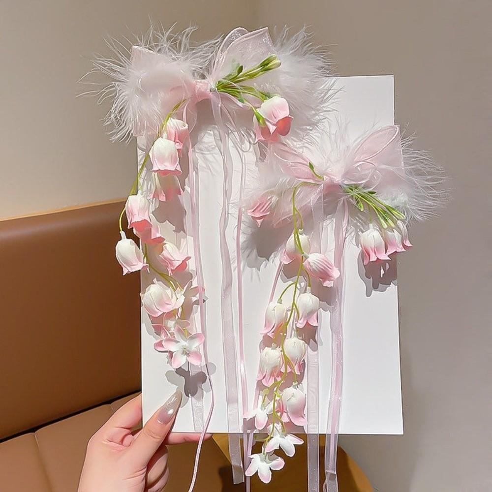 Sweet Bell Orchid Ribbon Barrettes Floral Designs Lolita Dress Hair Accessories Party