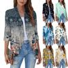 Women'S Casual Daily Cropped Sleeve Printed Shirt Top Soft Drape Ruffle Cardigan