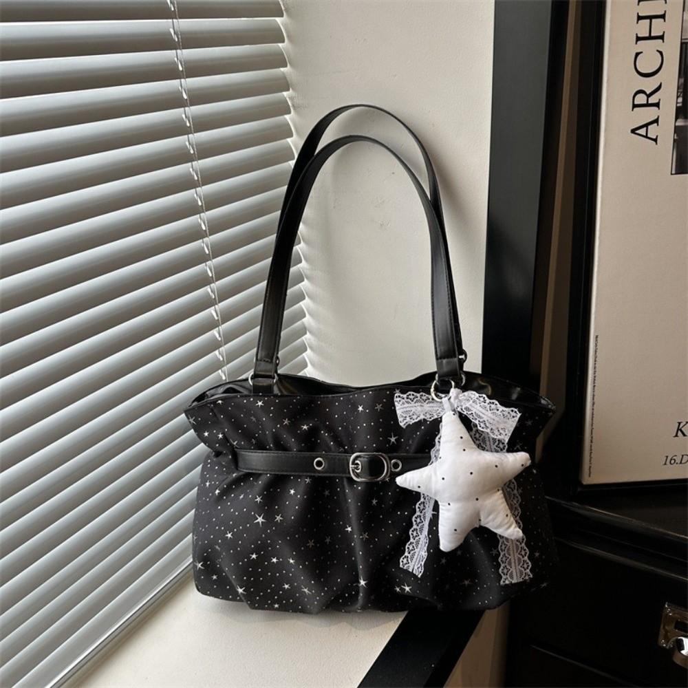 Solid Color Star Print Handbag Nylon Underarm Shoulder Bag Simple Women Tote Bag Ladies