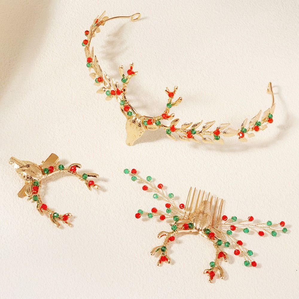 Crystal Christmas Headband Hair Comb Antlers Hairband Fashion Hairpin Set Merry Christmas