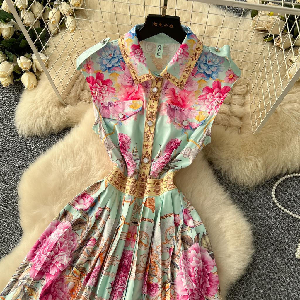 Франция Элегантный Винтаж Тонкий Вечернее Платье Женщины Печати Пуговицы Плиссированное Длинное Вечернее Платье Женщин Повседневный Шикарный Праздничная Одежда Новинка