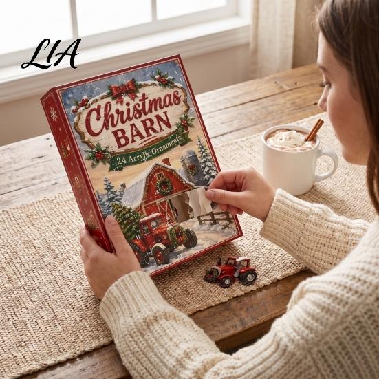 Коллекции ornaments для дома на праздники Рождество на ферме Адвент-календарь 24 шт. Акриловый 2D набор с деревенским амбаром Семейная традиция Дизайн животных для елки