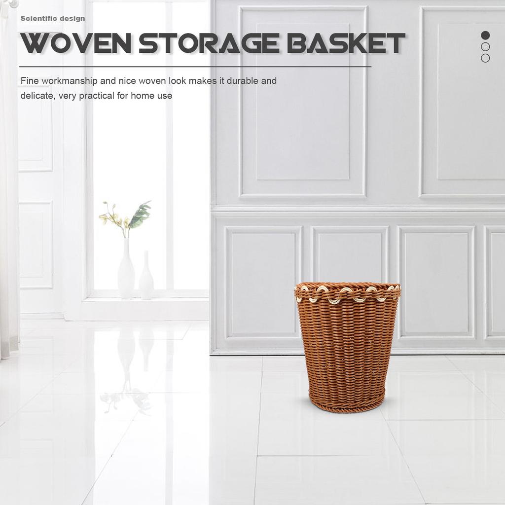 Woven Trash Can Rattan Basket Storage Multipurpose Living Room Laundry Hamper with Lid Boho Decor