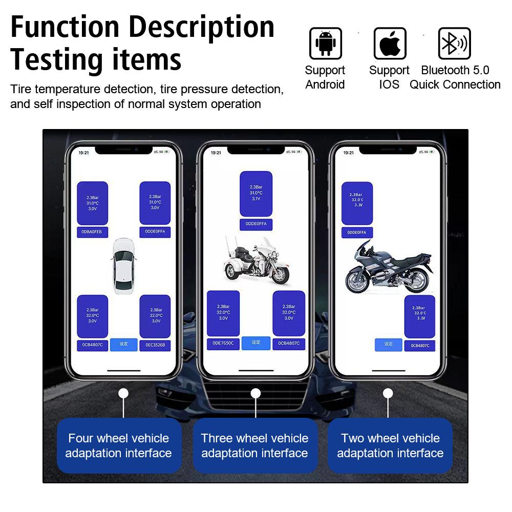 Bluetooth APP Внешняя сигнализация Датчики давления в шинах Автомобильная TPMS Система контроля давления в шинах 2/4 шт Дисплей телефона Автомобиль Мотоцикл