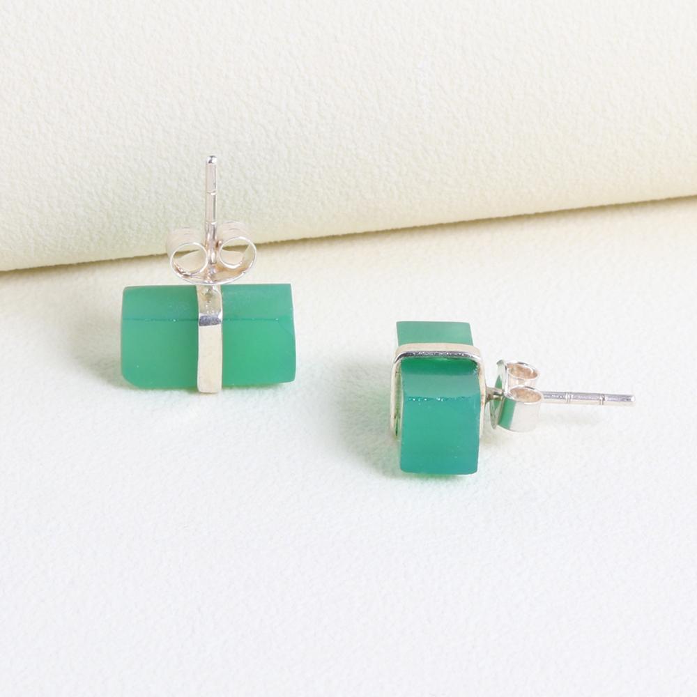 2023 New Unique Handmade Gemstone Earring Natural Green Agate Cute Designs 925 Sterling Silver for Girls Nice Gift