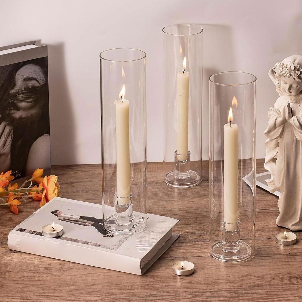 2 Pieces Tall Candle Holder Cylinder Glass Flower Vase Versatile Windproof Column