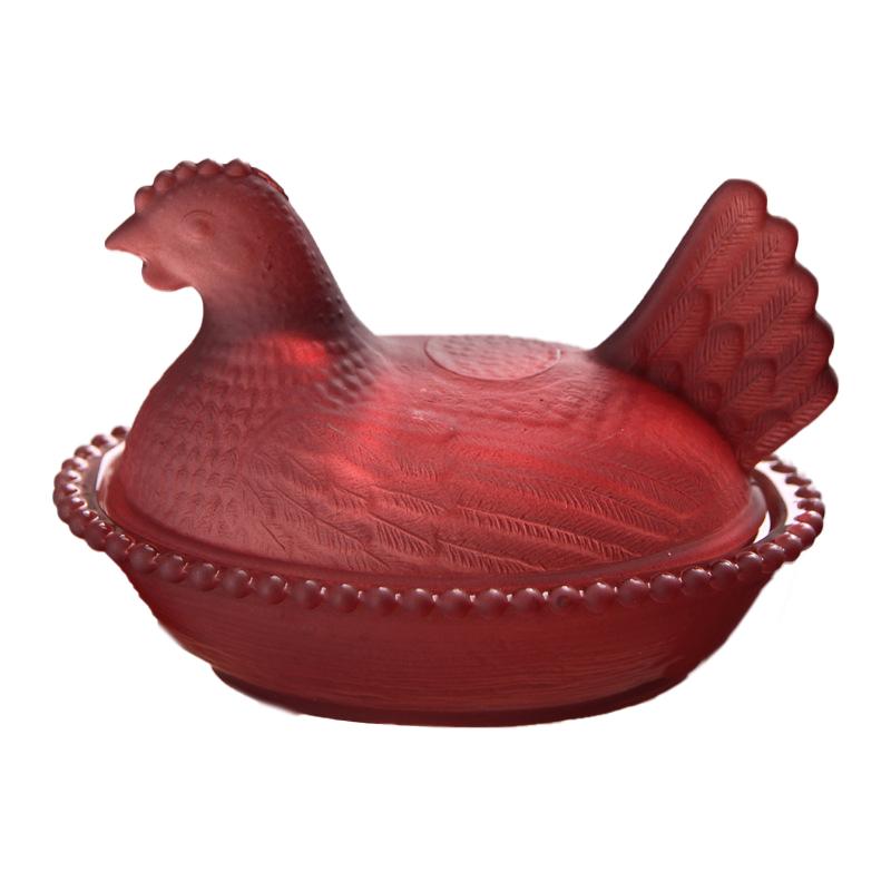 Стеклянное блюдо "Курица на гнезде", Хрустальная конфетница с крышкой в форме курицы, Фруктовница-курица, Тарелка для десертов и закусок, Ретро-миска, Банка