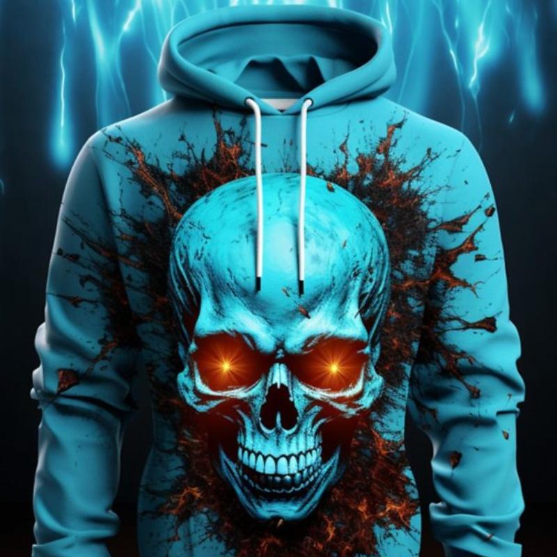 Мужская модная толстовка с 3D принтом и графическим пламенным черепом, толстовки с капюшоном и принтом спереди и длинными рукавами, весенне-осенняя толстовка с капюшоном