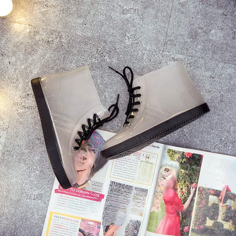 Желейные прозрачные нескользящие модные водонепроницаемые туфли дождевые туфли резиновые сапоги галоши бархатный хлопок водные сапоги женские короткие голенища взрослые