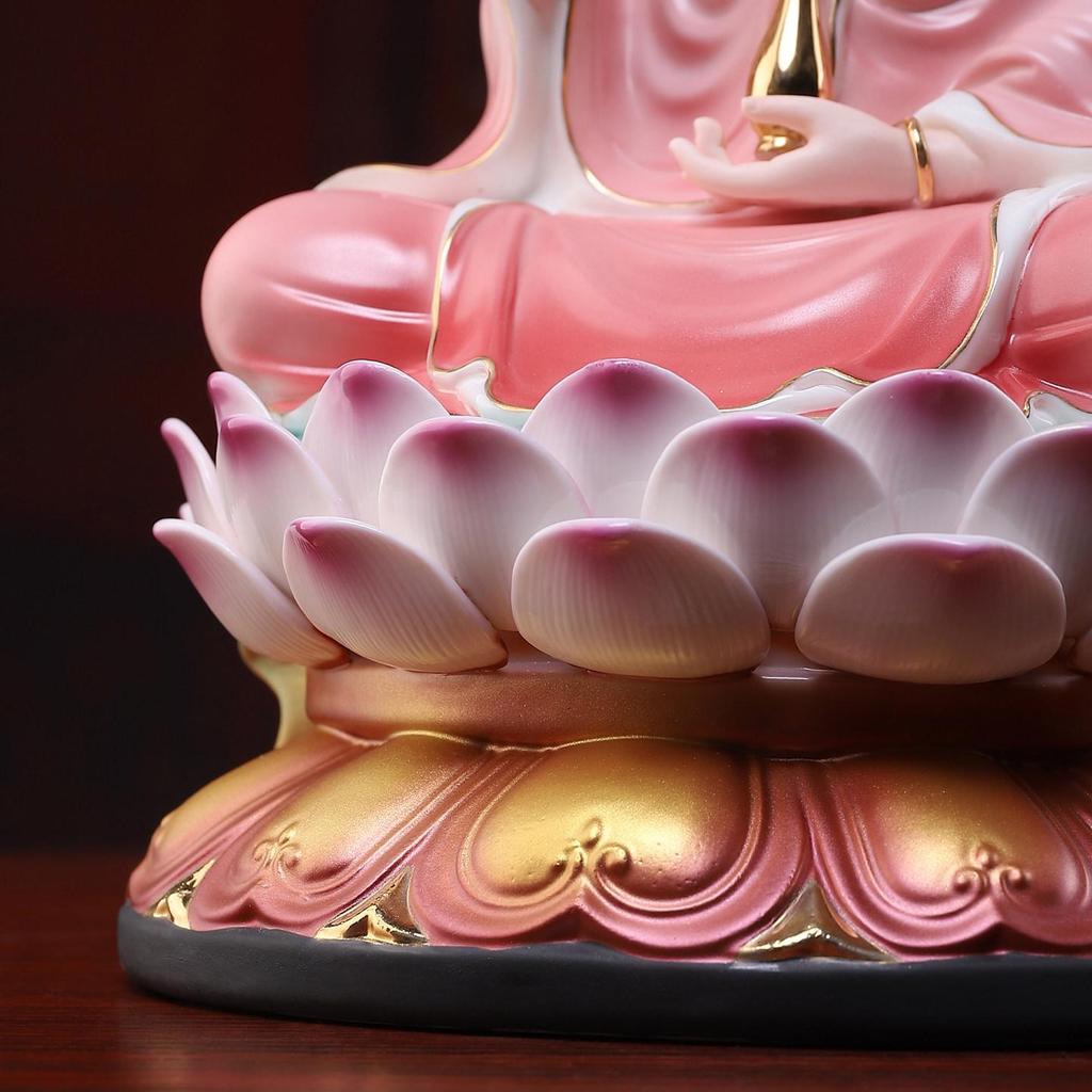 Red Robe Ceramic Guanyin Ornament – Home Worship Bodhisattva Statue for Living Room Decor