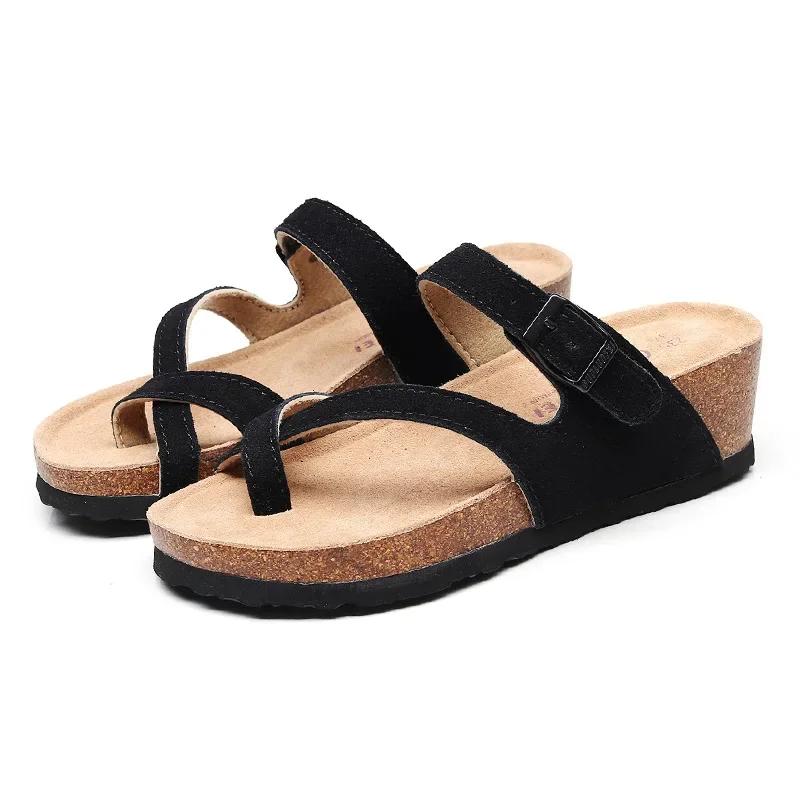 Fashion Hot Sell Women Sandals Flats Cork Slippers Casual Shoes Print Mixed Colors Slides Beach Cork Flip Flop Plus Size 35-42